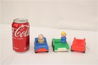 3 Vintage Fisher Price Cars & 2 Little People