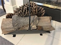 Black Metallic Log Holder With Logs And Sweeper
