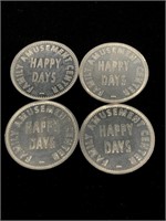 Lot of 4 HAPPY DAYS AMUSEMENT 1 POINT TOKENS