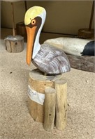 Hand Carved Drift Wood Pelican Sculpture