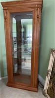 Oak 4 Shelf Curio Display Cabinet Mirror And