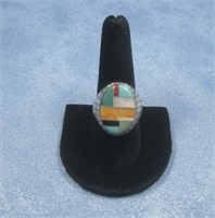 Sterling Silver Tested Multi Stone Inlay Ring See