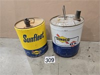 2 SUNOCO 5 GAL GAS / OIL CANS