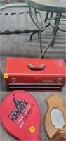 RED METAL TOOL BOX AND CONTENTS