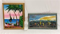 Framed Island & Cityscape Paintings