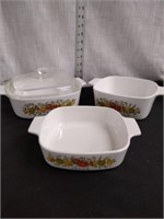 3 Corning Ware dishes note clean