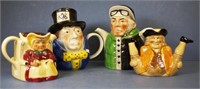 Four various Tony Wood character teapots
