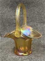 Fenton Amber Iridescent Glass 6.5" Basket Ridged