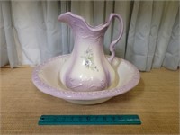 Purple Trim Ironstone Ceramic Wash Basin &