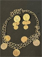 Coin Necklace and Earrings Set