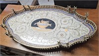Brass & Porcelain Hand Painted Tray.