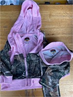 Girls, 2 piece pink and camo outfit size 6 months.