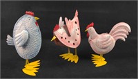 Three Tin Hand Painted Chickens Kitchen Art Candle