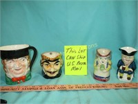 4pc Vintage Japan Ceramic Toby Mugs