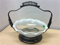 White Hobknob Bowl In Bridal Basket Holder