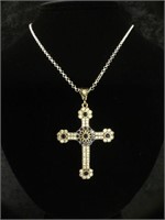 Sterling Blue Sapphire AAA Cross Necklace