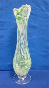 Green & White Art Glass Vase