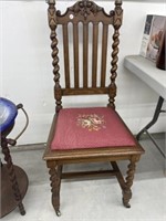 Vintage Wood Framed Chair With Cross-stitch Seat