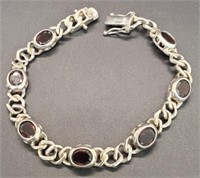 (XX) Garnet Sterling Silver Bracelet (7" long)