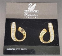 (XX) Swarovski Crystal Goldtone Pierced Earrings