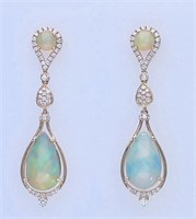 14k Gold 10.79 cts Fire Opal & Diamond Earrings