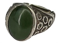 Vintage Men's Sterling Silver Ring with Green Jade