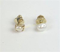 TWO MENS 14K GOLD PEARL TIE PINS