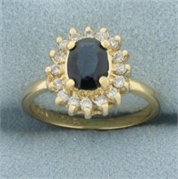 Sapphire and Diamond Halo Princess Diana Ring in 1