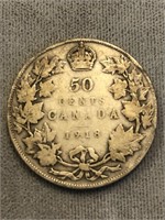 1918 CANADA SILVER ¢50 COIN