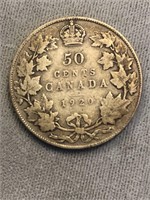 1920 CANADA SILVER ¢50 COIN