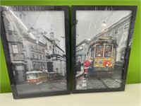2 tram/cable car framed pictures - 12x18in