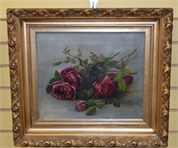 Victorian Red Roses Oil On Canvas