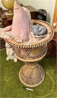 WICKER PLANT STAND AND CONTENTS
