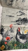 Long table runner, chickens in flowers on each