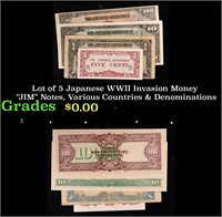 Lot of 5 Japanese WWII Invasion Money "JIM" Notes,