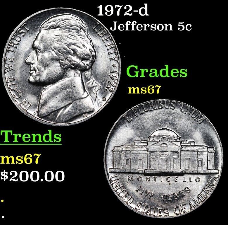 1972-d Jefferson Nickel 5c Grades GEM++ Unc