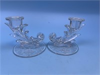 Pair Of Vintage Glass Candleholders