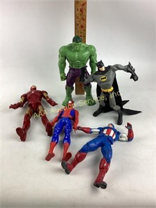 Action figures:  Batman, The Incredible Hulk,