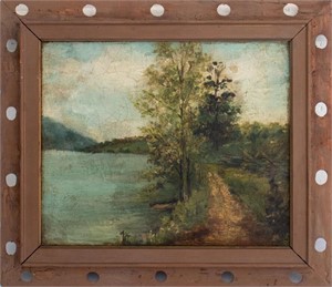 Impressionist Lake Landscape Oil on Canvas, 19th C