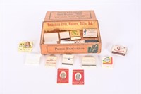 Vintage Match Books & Wooden Cigar Box