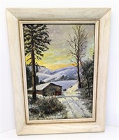 W.Bradley Signed Winter Sunset Painting