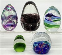 5 Small Art Glass Paperweights