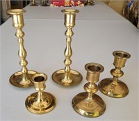 Brass candle sticks. 7½", 4" & 3"