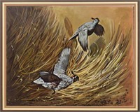 FRAMED SIGNED PAINTING ON BOARD, CALIFORNIA QUAIL
