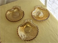 3 Marigold Color Glass SHELL Candy Dishes