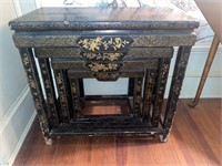 Chinese Chinoiserie Black Lacquer Nesting Tables