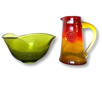 BLENKO GLASS BOWL AND PITCHER