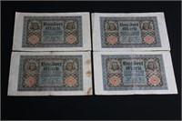 4 pcs 1920 GRM Hundret (100) Mark Banknote