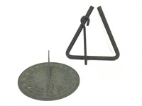 Vtg Metal Sundial & Large Hand Triangle Bell