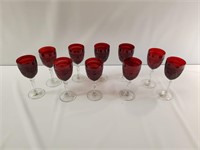 Set of (10) red glass goblets